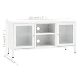TV Cabinet White 105x35x52 cm Steel and Glass 336059