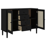 Sideboard SENJA Rattan Look Black 112x40x80 cm Solid Wood Pine 358027