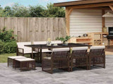 11 Piece Garden Dining Set with Cushions Brown Poly Rattan 3210789