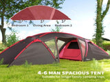 4-6 Man Family Camping Tent w/ 2 Bedrooms and a Living Room, Waterproof Tunnel Tent w/ Sewn In T3398P349063