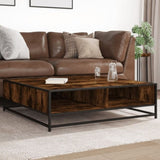 ZNTS Coffee Table Smoked Oak 100x100x30 cm Engineered Wood and Metal 848776