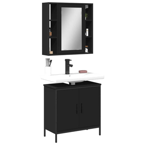 ZNTS 2 Piece Bathroom Furniture Set Black Engineered Wood 3214720