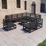 ZNTS 10 Piece Garden Lounge Set Black Solid Pinewood 3075793