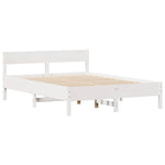 ZNTS Bed Frame without Mattress White 135x190 cm Double Solid Wood Pine 3301765