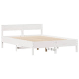 ZNTS Bed Frame without Mattress White 135x190 cm Double Solid Wood Pine 3301765