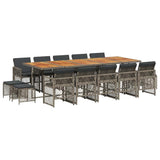 15 Piece Garden Dining Set with Cushions Grey Poly Rattan 3210818