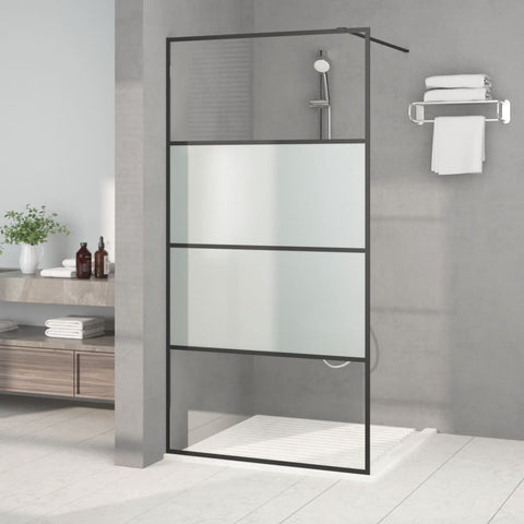 Walk-in Shower Wall Black 100x195 cm Half Frosted ESG Glass 152127