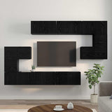 TV Cabinet Set Wall-mounted 10 pcs Black Oak Engineered Wood 3393319