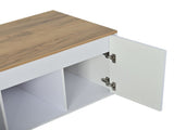 95 x 46 x 45 cm height-adjustable coffee table features two cabinet doors .White with natural wood N605P453407W