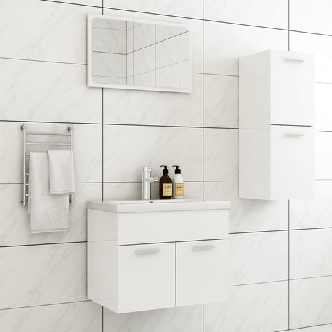 ZNTS Bathroom Furniture Set High Gloss White Engineered Wood 3071006