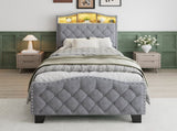 Upholstered Bed, 3FT single bed 90x190cm, Storage Bed, Soft backrest,With bed slats, With LED light N604P433669G