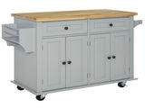 Rolling Kitchen Island Storage Trolley with Rubber Wood Top & Drawers for Dining Room, Grey T3398P328284