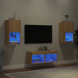 4 Piece TV Wall Cabinets with LED Lights Sonoma Oak 3216571