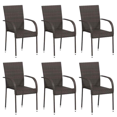 Stackable Outdoor Chairs 6 pcs Poly Rattan Brown 310086