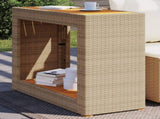 Garden Side Table with Wooden Top Beige 100x40x75 cm Poly Rattan 366308