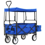 ZNTS Folding Hand Trolley with Canopy Steel Blue 147590