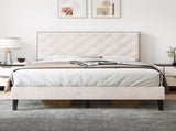 4ft6 Double Upholstered Velvet Bed Frame, with Adjustable Button-Tufted & Riveted Headboard, Velvet N652P179786W