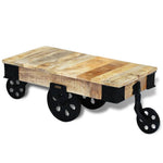 ZNTS Coffee Table with Wheels Rough Mango Wood 243280