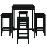 5 Piece Garden Bar Set Black Solid Wood Pine 3154734