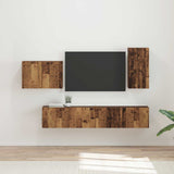 TV Wall Cabinet Set Wall-mounted 4 pcs Old Wood Engineered Wood 3408941