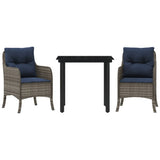 3 Piece Garden Dining Set with Cushions Grey Poly Rattan 3212011
