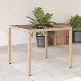 Garden Table with Glass Top Beige 90x90x75 cm Poly Rattan 365527