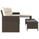 Garden Sofa with Table and Cushions L-Shaped Brown Poly Rattan 365573