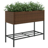 ZNTS Garden Planter with Shelf Brown Poly Rattan 366385