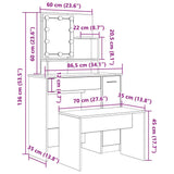 Dressing Table Set with LED Artisan Oak Engineered Wood 3329186