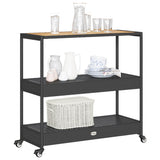 Bar Cart 3-Tier Black Poly Rattan and Solid Wood Acacia 368723