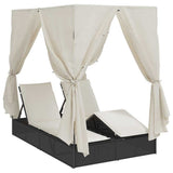 Double Sun Lounger with Roof Black 205 x 129 x 200 cm PE rattan 3376127