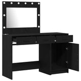 Dressing Table with Mirror Lights 2 pcs Black Engineered wood 3334228