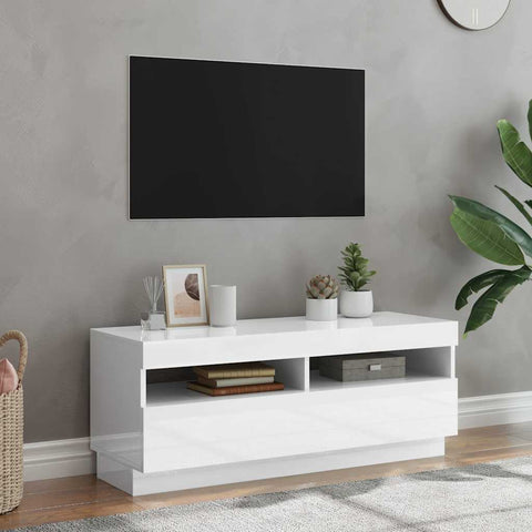 TV Cabinet with LED Lights High Gloss White 100x35x40 cm 804460