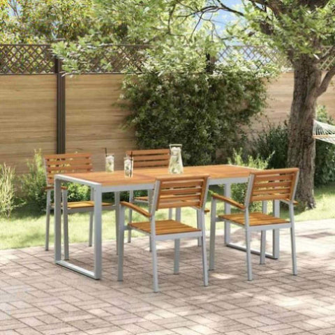 Garden Dining Set 5 pcs Grey and brown Solid acacia wood 3284363