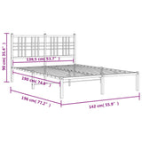 Metal Bed Frame without Mattress with Headboard White 135x190cm 376372