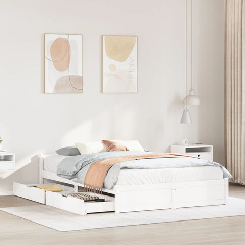 ZNTS Bed Frame without Mattress White 140x190 cm Solid Wood Pine 3301681