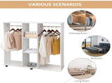 Open Wardrobe Double Mobile Storage Shelves Organizer W/6 Wheels-White T3398P343294