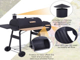 Portable Charcoal BBQ Grill, Cold-rolled Steel, Solid Wood, 104H x 124L x53W cm-Black T3398P314732