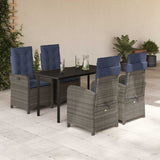 5 Piece Garden Dining Set with Cushions Grey Poly Rattan 3212443
