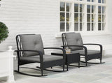 Three-Piece Rocking Chair Rattan Bistro Set - Black T3398P317697