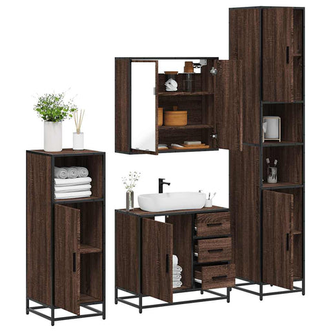 ZNTS 4 Piece Bathroom Furniture Set Brown Oak Engineered Wood 3301199