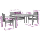5 Piece Garden Dining Set with Cushions Grey Poly Rattan 3213577