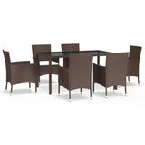 7 Piece Garden Dining Set with Cushions Brown Poly Rattan 3187445