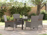 Garden Dining Set with Cushion 5 pcs Grey Poly Rattan 3379444