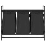 Laundry Basket 3 Compartments with Shelf Black Oak 859060