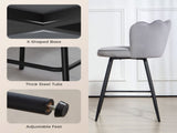 Set of Two Velvet-Feel Lotus Bar Stools - Grey T3398P377907