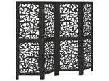 Room Divider 4 Panels Black Solid Wood Paulownia 358753
