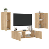 3 Piece TV Wall Cabinets with LED Lights Sonoma Oak 3216869