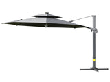 3m Cantilever Parasol w/ Solar Lights Power Bank Base 360&deg Spin Dark Grey T3398P314104