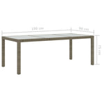 Garden Table Grey 190x90x75 cm Tempered Glass and Poly Rattan 316714